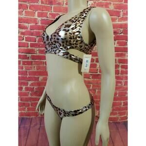 Ris-K NOSTALGIA Wild Cat 2- Pieces Bathing Suit Animal Print  Brown Size L NEW